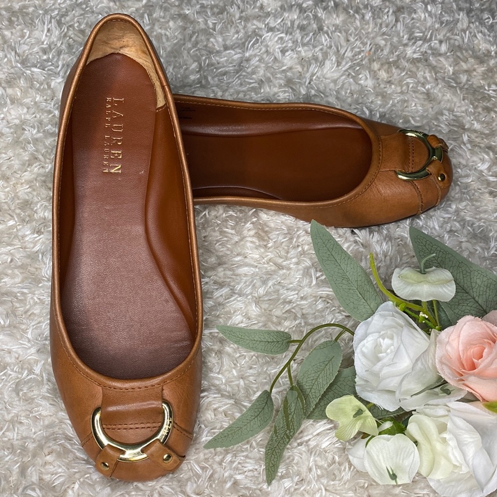 Ralph Lauren Abigail Ballet Flats Shoes Brown Leather